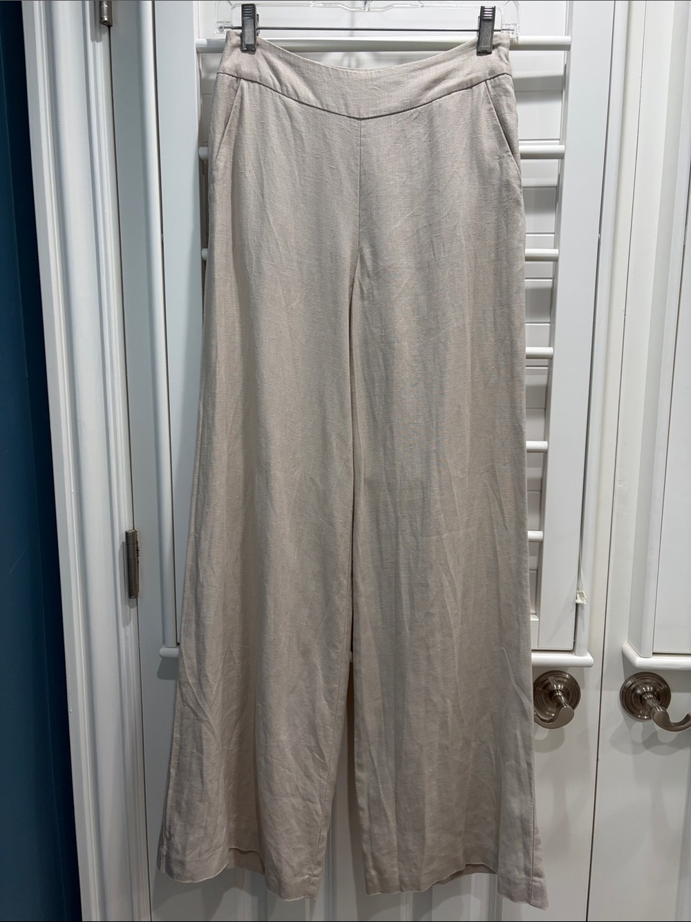 Stefanel Light Cream Wide-Leg Linen-Blend Pants